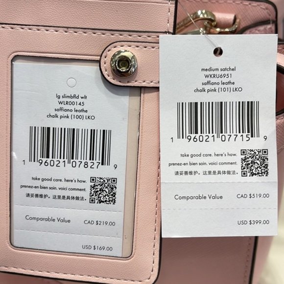 Kate Spade Staci Medium Satchel & Staci Large Slim Bifold Wallet Chalk Pink - Picture 6 of 16